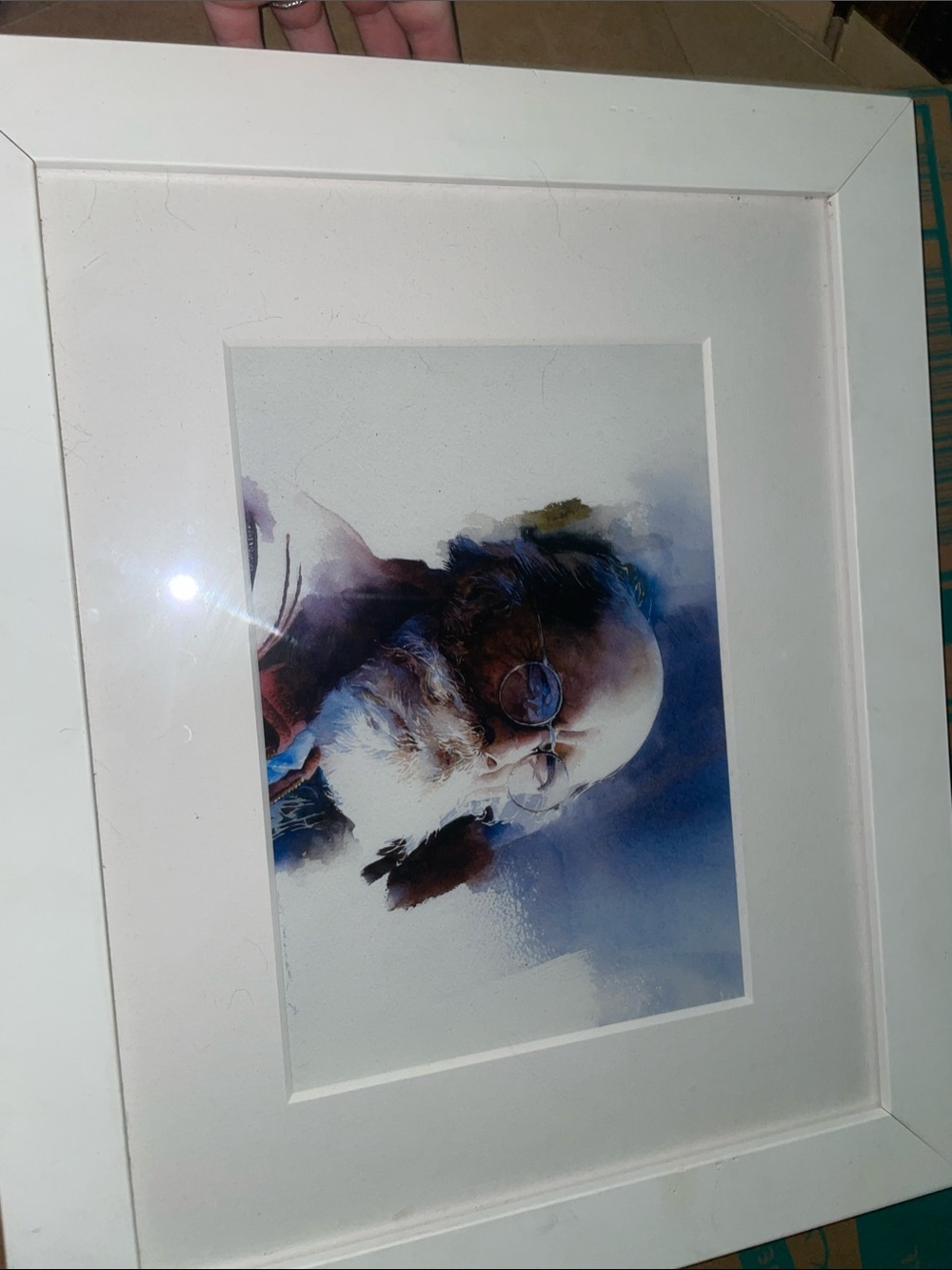 White Framed Watercolor Portrait Art Print - Stan miller artwork